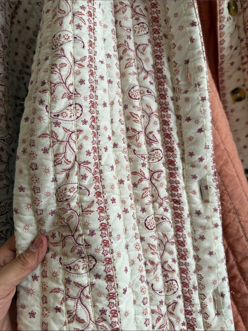 Free People Quilted Floral Button-Up Jacket in Cream & Coral - Picture 3 of 5